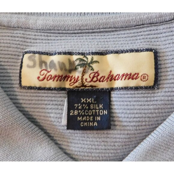 Tommy Bahama Polo Shirt Mens XXL Blue Ribbed Short Sleeve Silk Cotton Blend - Picture 4 of 4